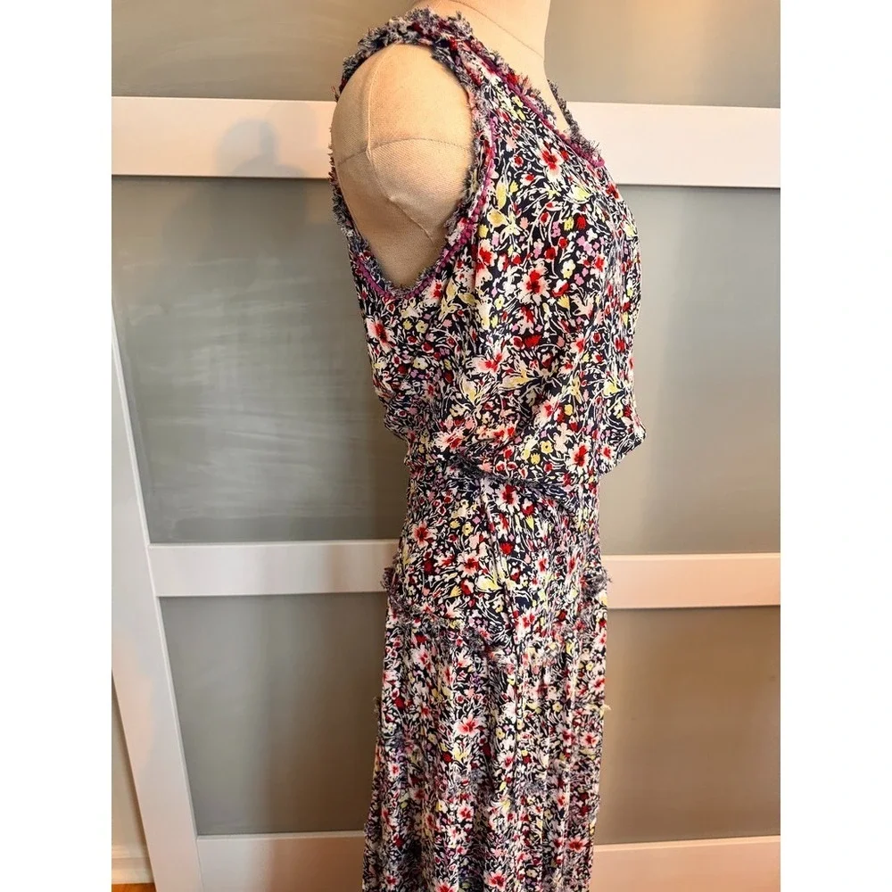 Poupette St. Barth Bety Tassel Tie Georgette Floral Maxi Dress Navy Azalea Small
